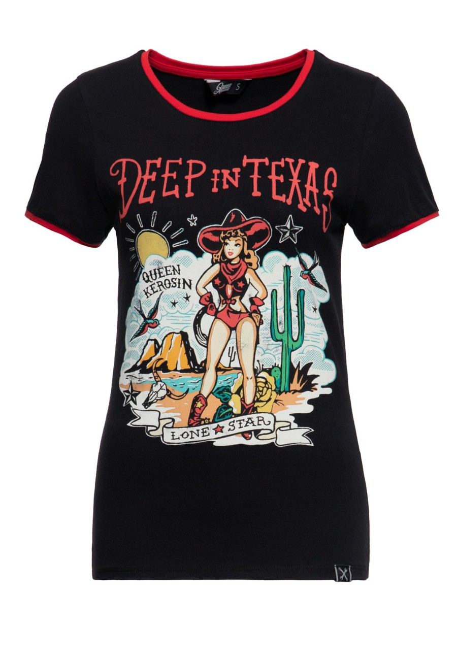 Queen Kerosin King Kerosin T-Shirts | Contrast T-Shirt »Deep In Texas« Schwarz